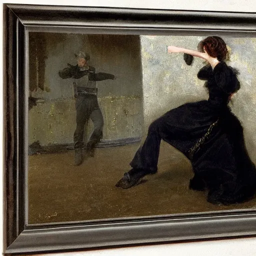 Image similar to actress rehearsing an action scene by alfred stevens