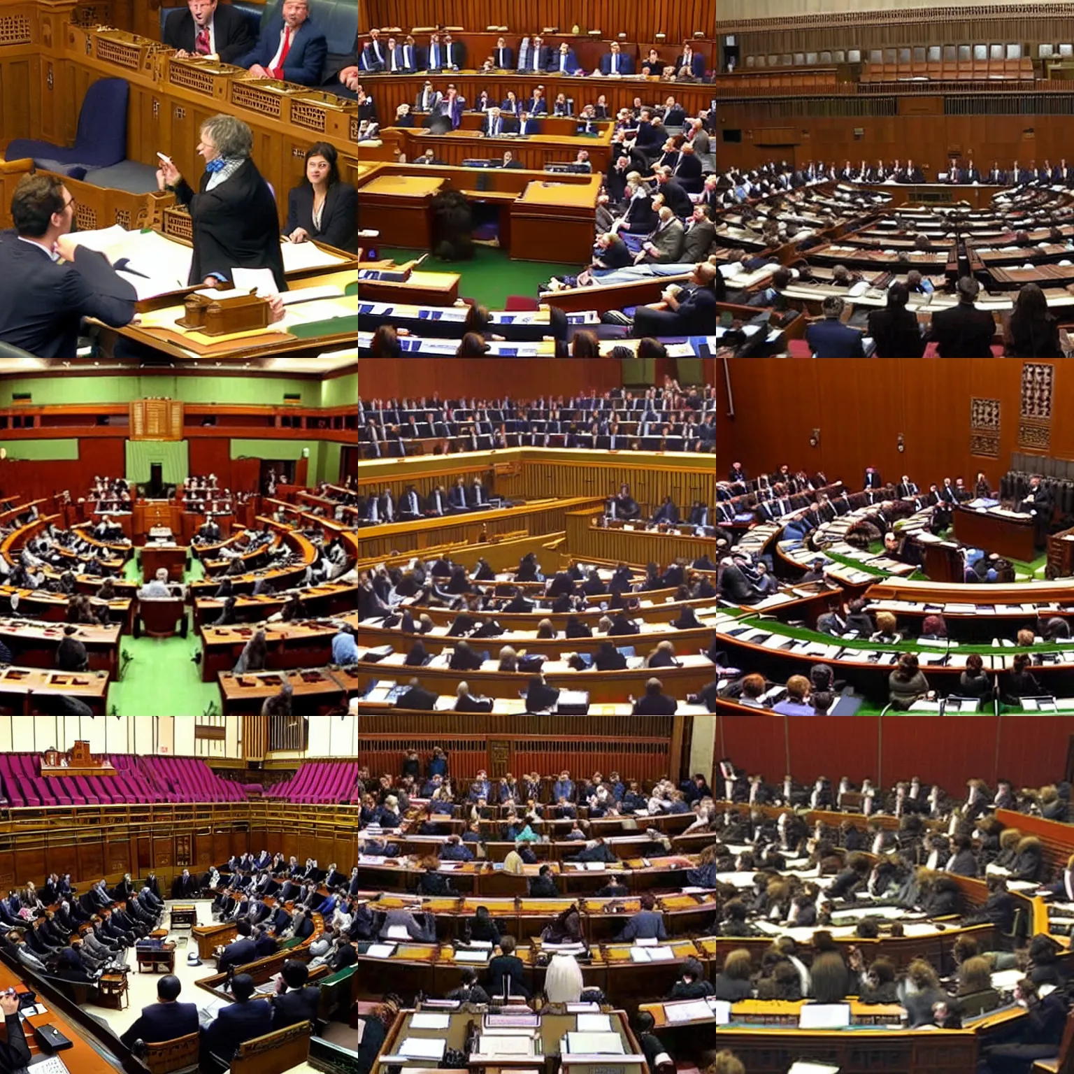 Prompt: cats debating in a parliament