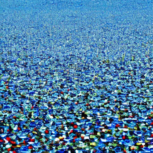 Prompt: sea with million bottles