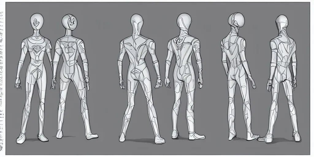 Image similar to male, elongated figure, space suit, large shoulders, short torso, long thin legs, tiny feet, character sheet, digital sketch, very stylized, concept design, by jean giraud