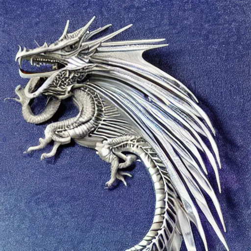 Prompt: s 1288948815 a 128 foot tall silver western dragon with purple accents, having a 360 foot long wingspan; The scales smooth and streamlined, while jutting out at the elbows and crest and spine; with a head of streamlined elegance; with two wings; with long elegant tail; with 4 limbs and 4 claws on each foot; deviantart, furaffinity, high quality