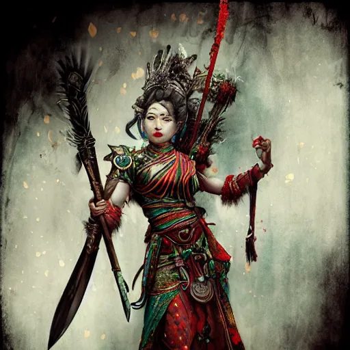 Image similar to Apsaras warrior with weapon,traditional Chinese textures, hyper detailed, by Brook Shaden