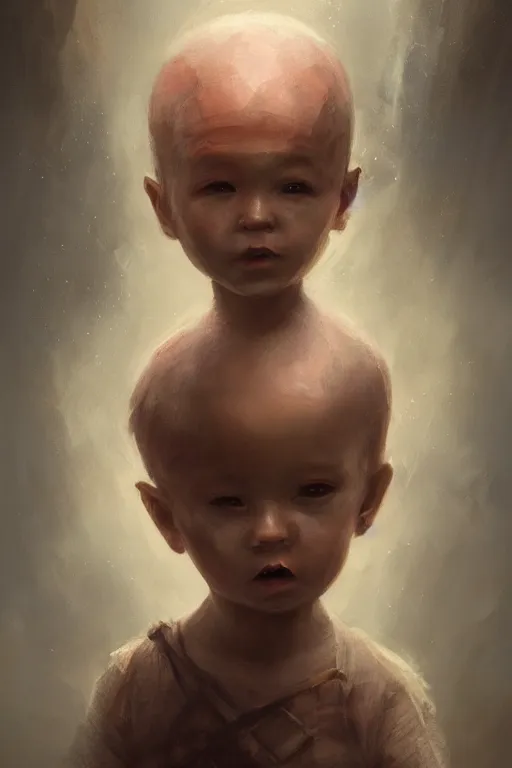 Image similar to a fancy portrait of a scary baby by Greg Rutkowski, Sung Choi, Mitchell Mohrhauser, Maciej Kuciara, Johnson Ting, Maxim Verehin, Peter Konig, final fantasy , mythical, 8k photorealistic, cinematic lighting, HD, high details, atmospheric,