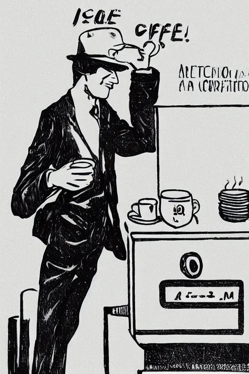 Image similar to a 5 0's detective having a cup of coffee