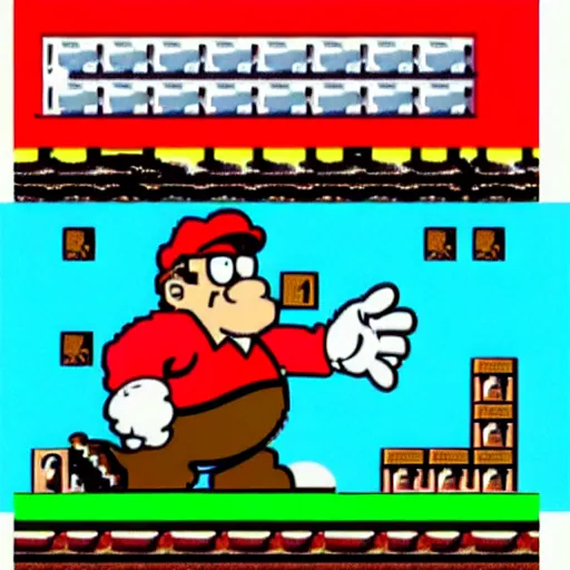 Prompt: peter griffin in super mario bros, nes, gameplay, video game, nintendo,