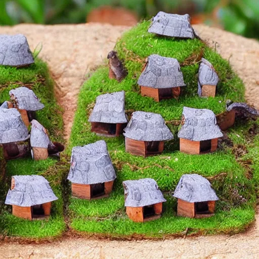 Prompt: tiny mushroom town with mushroom houses