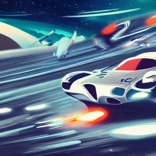 Prompt: race cars used in space, alien, future, vibrant, mechanical, artstation, retro, 70s