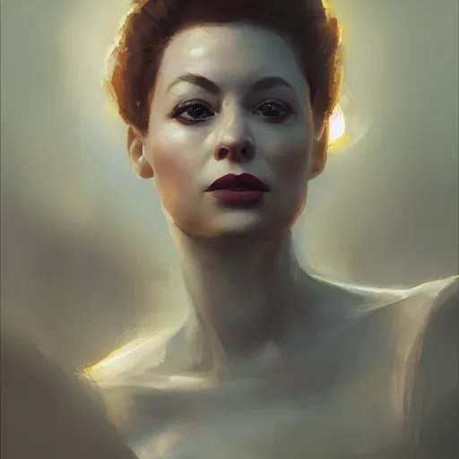 Image similar to closeup portrait of esme bianco, dramatic lighting, city background, sunset, chiaroscuro, complementary contrast high detail, painted by greg rutkowski, painted by igor kieryluk, painted by bobby chiu, trending on artstation