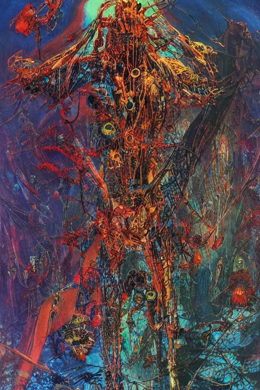 Image similar to energy of the body always goes somewhere, the dead are still here, art by philippe druillet and arthur suydam and jeffrey catherine jones, oil painting, front lighting first - person view telephoto lens, fractalism, vaporwave, profile picture, dadaism