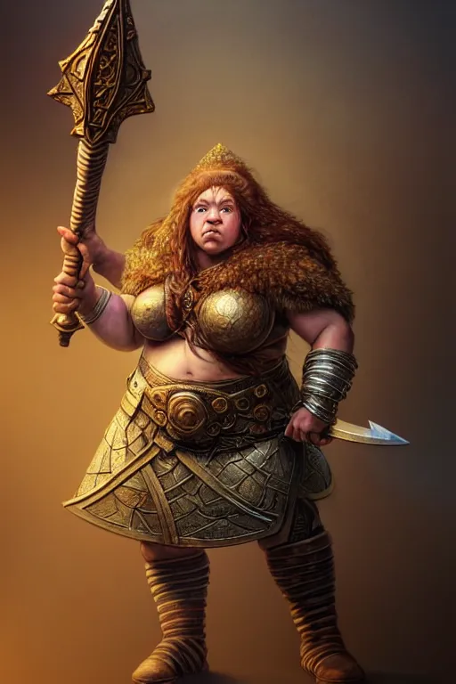 Prompt: hyperrealistic mixed media painting of a female dwarven cleric, chubby short stature, d&d, full body, weilding a mighty warhammer, stunning 3d render inspired art by P. Craig Russell and Barry Windsor-Smith + perfect facial symmetry + dim volumetric lighting, 8k octane beautifully detailed render, post-processing, extremely hyperdetailed, intricate, epic composition, grim yet sparkling atmosphere, cinematic lighting + masterpiece, trending on artstation, very very detailed, masterpiece, stunning