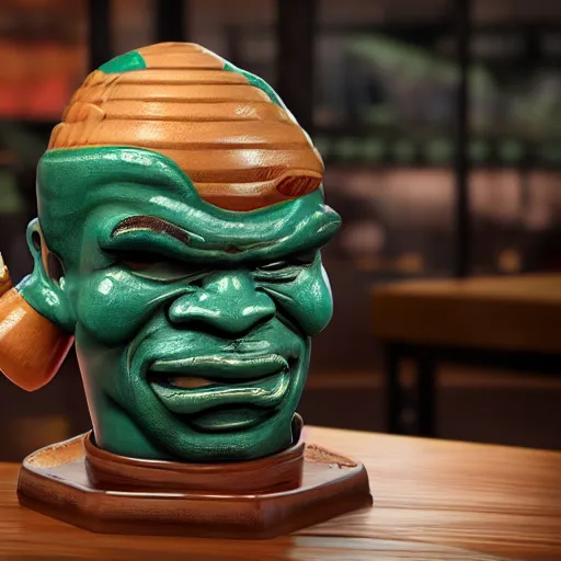 Prompt: a photorealistic photograph of a Trader Vic's Tiki Mug featuring Mike Tyson boxing at bar Trending on Artstation, featured on Behance, well-rendered, Unreal Engine, 4K HD