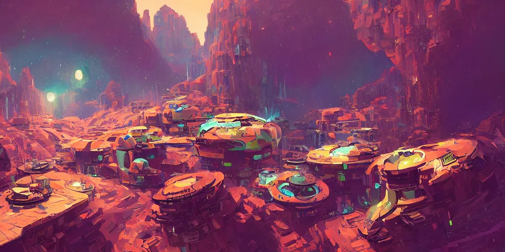 Image similar to a small asteroid mining village nestled in a space cave by alena aenami, petros afshar, colin campbell cooper speedart