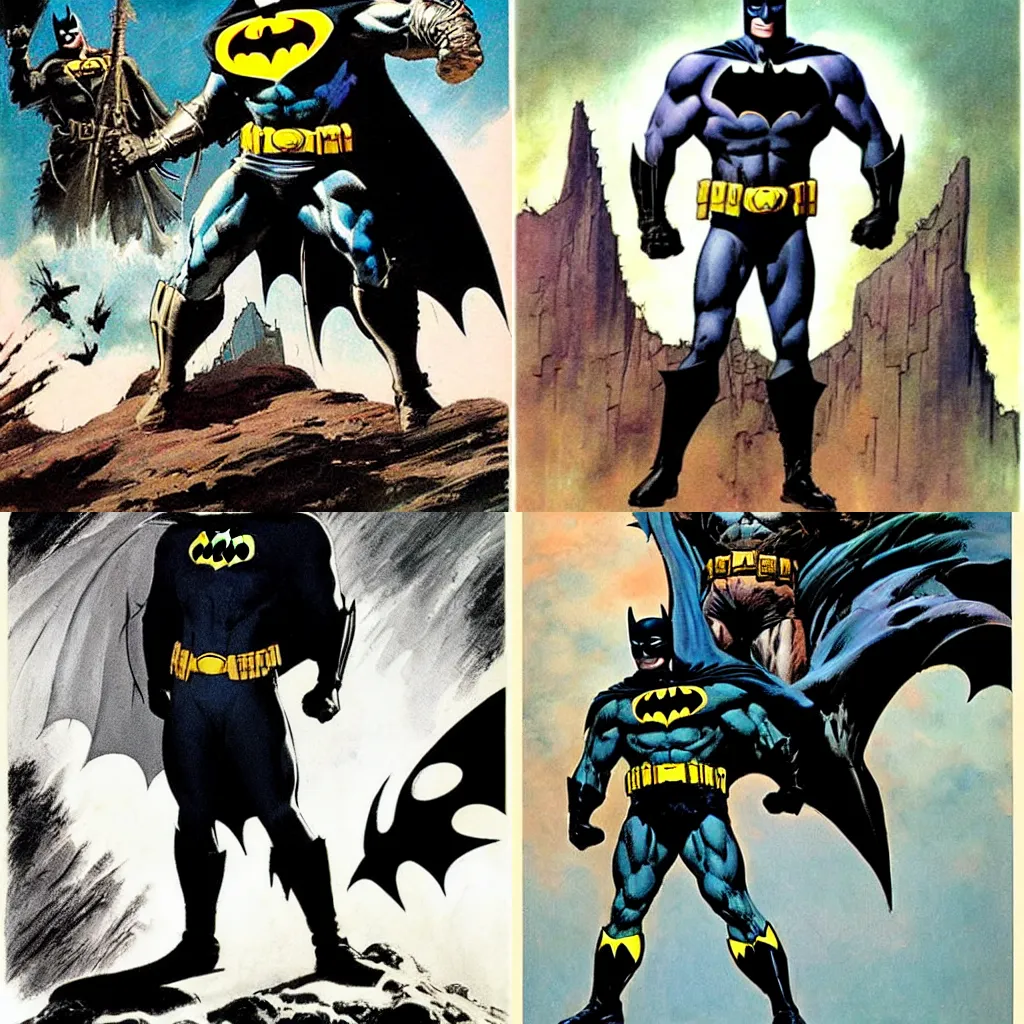 Prompt: Batman by Frank Frazetta