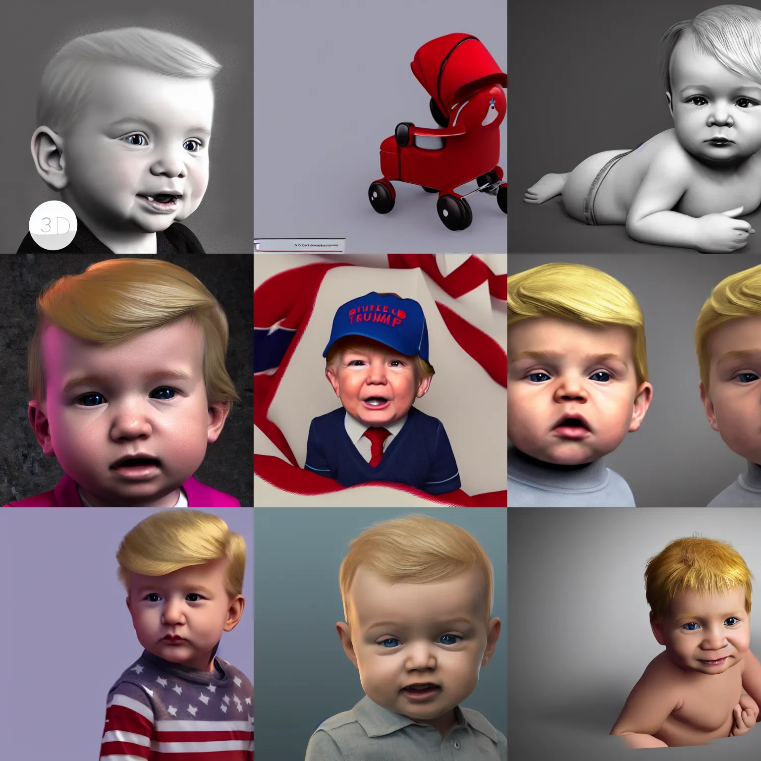 Prompt: baby trump concept art, ultra realistic, 3 d render, studio art