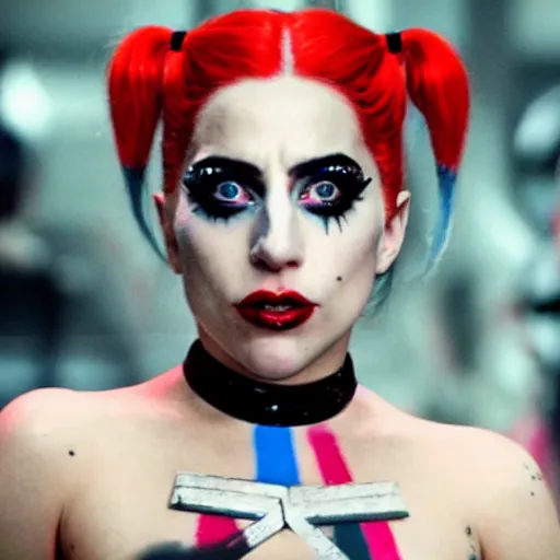 Prompt: movie still of lady gaga as harley quinn great lighting 4k quality