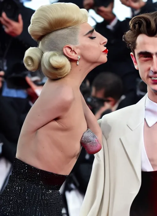 Image similar to timothee chalamet meets lady gaga, canon, highly realistic. high resolution. highly detailed 8 k. 4 k.