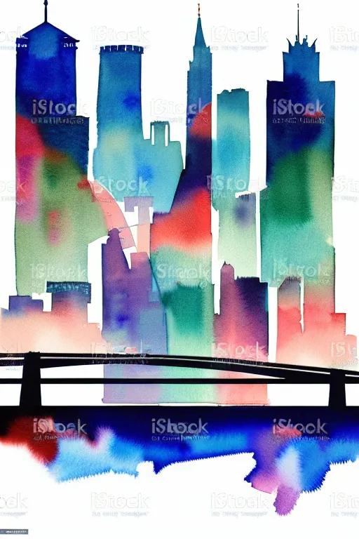 Image similar to minimalist watercolor art of frankfurt river bridge skyline, illustration, vector art