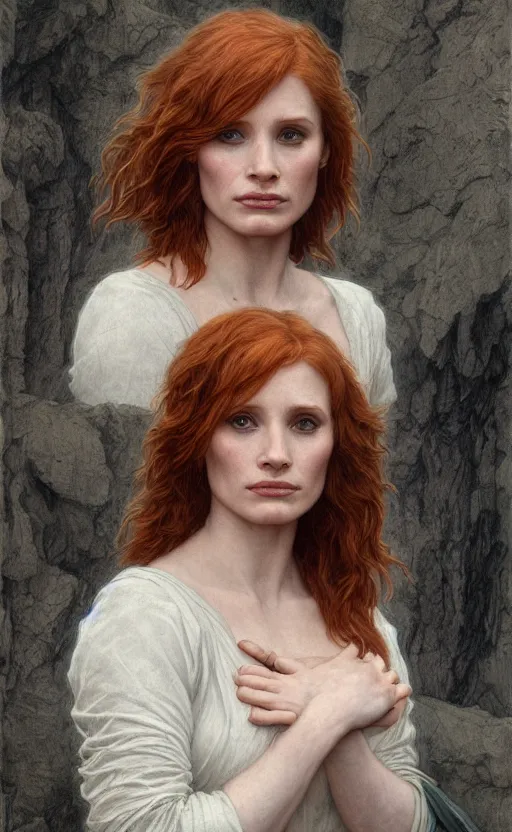 Prompt: Bryce Dallas Howard , Jessica Chastain, traditional corsican, intricate, highly detailed, artstation, illustration, jurgens, rutkowski, bouguereau, pastoral, rural, georgic