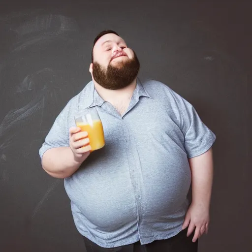 Prompt: fat guy with milk, realistic photo, 4 k