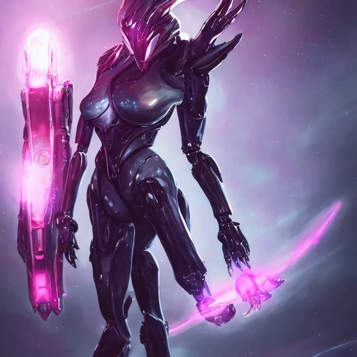 Prompt: cinematic shot, bust, cosmic sized perfectly proportioned stunning hot female warframe, anthropomorphic robot mecha female dragon, dragon head, silver, fuschia leds, floating in empty space, nebula sized, holding a galaxy, epic proportions, epic size, epic scale, furry art, dragon art, giantess art, warframe fanart, furaffinity, deviantart