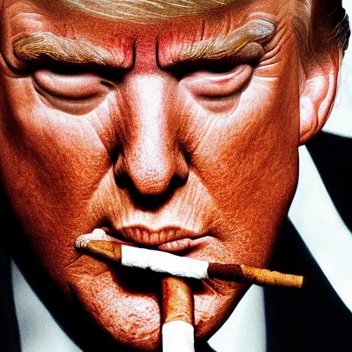 Image similar to a high detail photo of donald trump smoking a cigarrette, subject= donald trump, subject detail: extremly detailed, subject action: smoking a cigar, photorealism, dramatic lighting, award winning photograph, trending on artstation