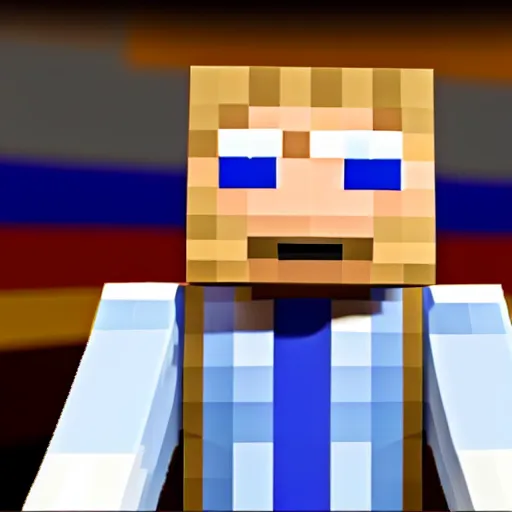 Image similar to Donald Trump minecraft skin. 4k HD screenshot, bokeh, Ray tracing