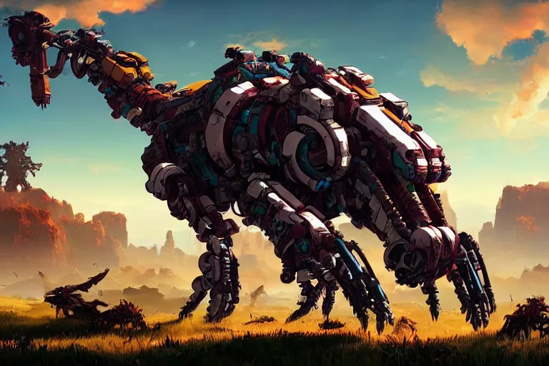 Image similar to grazer machine mecanical creature robot of horizon forbidden west horizon zero dawn bioluminiscence global illumination ray tracing hdr fanart arstation by ian pesty and alena aenami artworks in 4 k