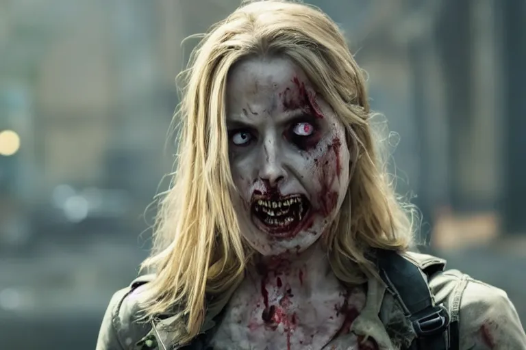 Image similar to film still of zombie zombie Sharon Carter as a zombie in new avengers movie, 4k