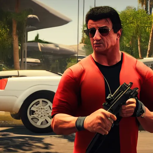 Prompt: sylvester stallone in grand theft auto 5, unreal engine, 8 k, octane render,