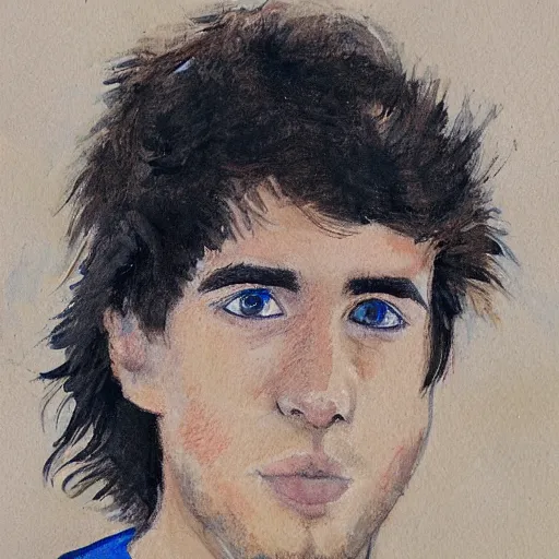 Prompt: a head - on portrait of a 2 0 - something engineering student, brown messy hair, by laurie greasly