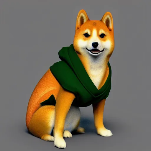 Image similar to a Shiba Inu wearing a green hoodie sitting on a couch, photo, trending on artstation, HDR, nicely detailed, 8k