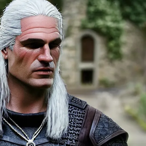 Image similar to real life geralt of rivia working as a postman