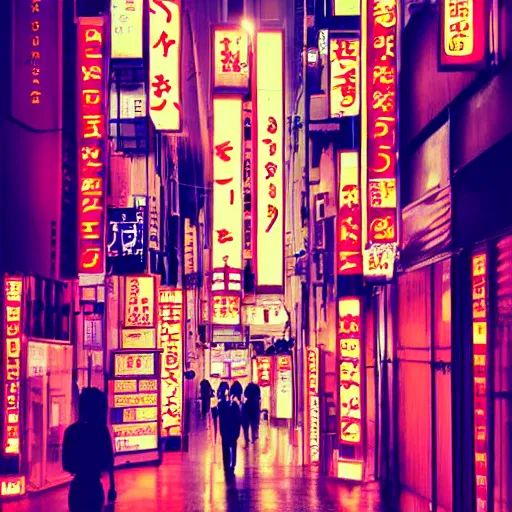 Image similar to late night wandering in tokyo, neon, digital art