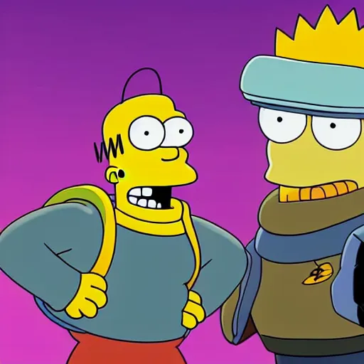 Prompt: futurama meets simpsons in berserk anime drawn by matt groening and anime