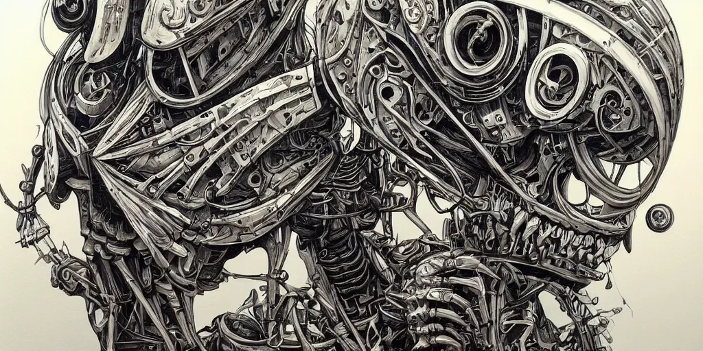 Image similar to a beautiful painting of robot by aaron horkey, trending on artstation, skeleton