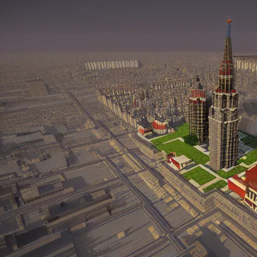 Image similar to atmospheric render of a moscow, minecraft, rendered with blender, 4 k