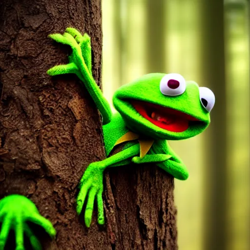 Prompt: very very very very cute baby Kermit the Frog, portrait, pixar style, forest background, cinematic lighting, award winning creature portrait photography