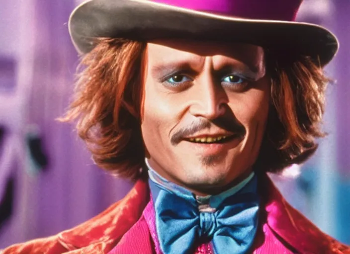 Image similar to film still of Johnny Depp as Willy Wonka in Willy Wonka and the Chocolate Factory 1971