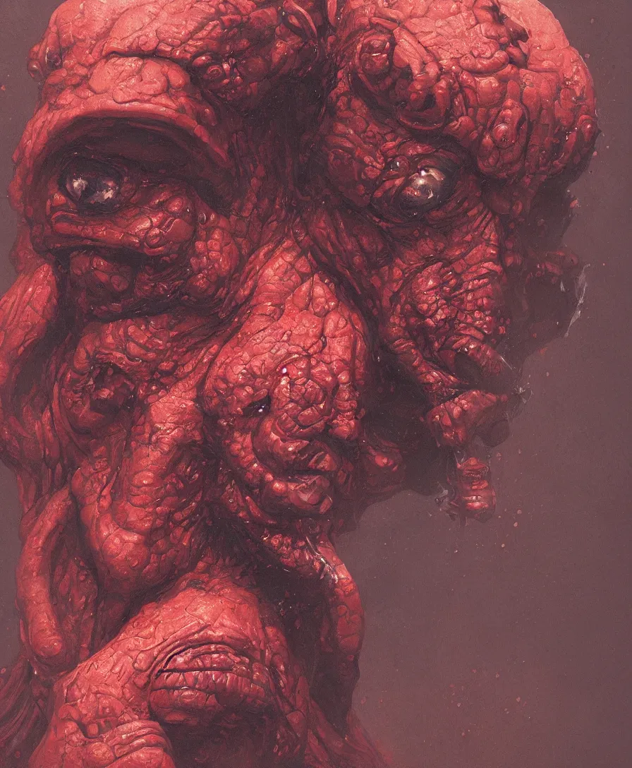 Image similar to bust portrait close up red devil, illustrated by Simon Stålenhag and Gaston Bussiere, intricate, ultra detailed, photorealistic, trending on artstation