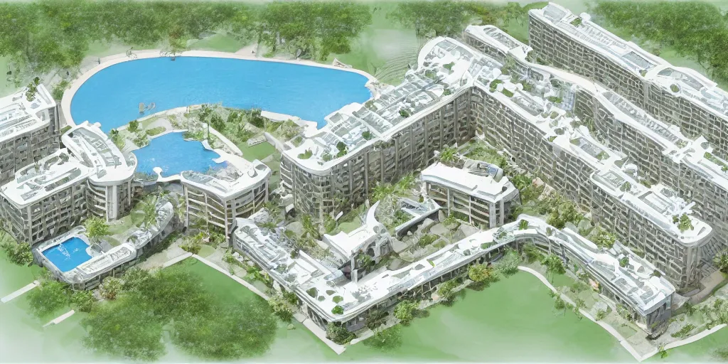 Prompt: architectural blueprint for modern hotel resort