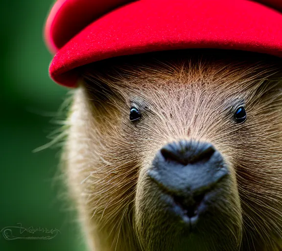 Prompt: a portrait of capybara with a redcap mushroom cap growing on its head by luis royo. intricate. lifelike. soft light. sony a 7 r iv 5 5 mm. cinematic post - processing