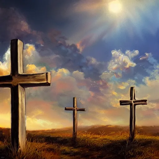3 Wooden Crosses on a Hill Photograph Hyper Realistic Intricate · Creative  Fabrica