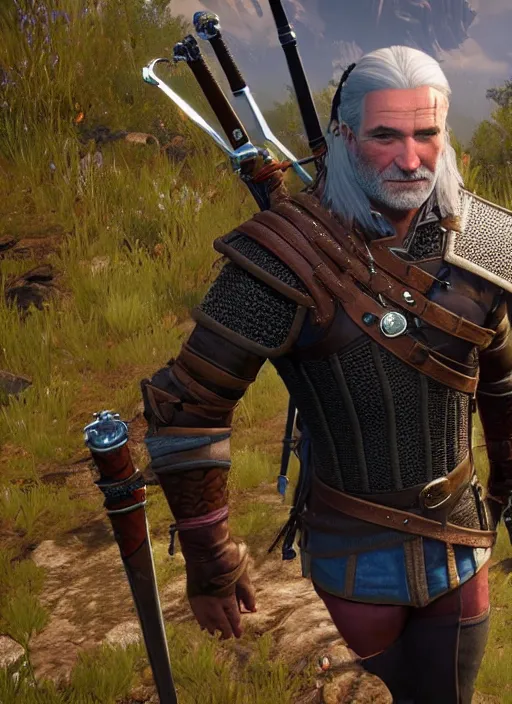 Image similar to Robin Williams in The Witcher 3, gameplay, 8k, HD