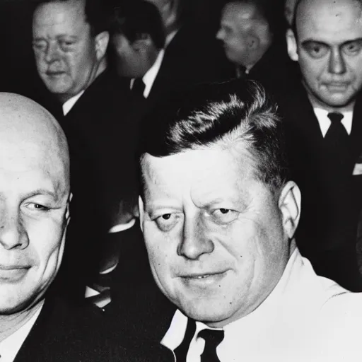 Image similar to b / w photo, nikita kruschev next to bald john f kennedy