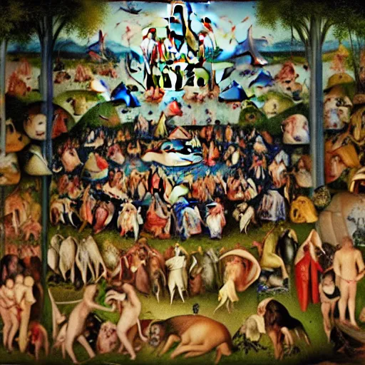 Image similar to Naturalist people parade at the garden of earthly delights, cinematic, award winning, shot with imax cameras, photograph, 4K, detailed rendering