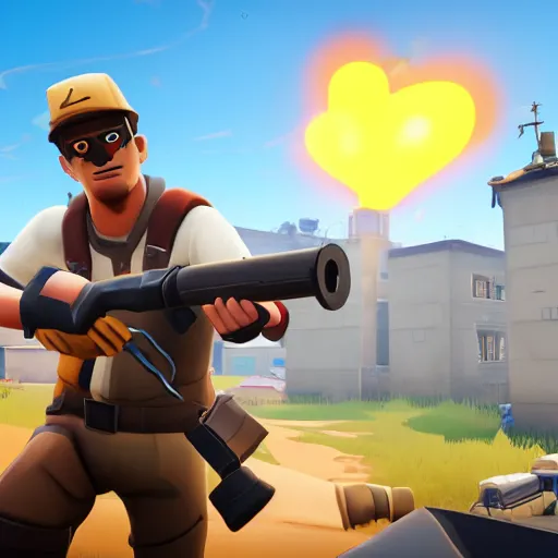 Prompt: scout from team fortress 2 as a fortnite character, gameplay screenshot