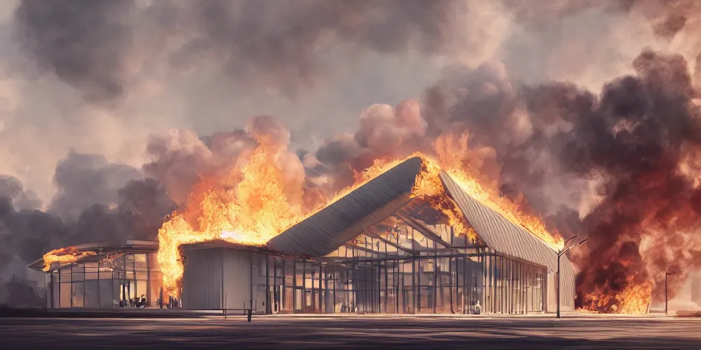 Prompt: beautiful digital illustration of a ikea on fire, curvilinear architecture, fluffy pastel clouds, cinematic, architecture, concept art, deviantart, artsation, artstation hq, hd, 1 6 k resolution, smooth, sharp detail, amazing depth, octane, finalrender, unreal engine