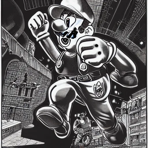 Image similar to hyper detailed illustration of Super Mario, by Kev Walker, simon bisley and paolo parente