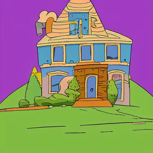 Image similar to hill with house, adventure time cartoon, adventure time style, adventure time by adam muto