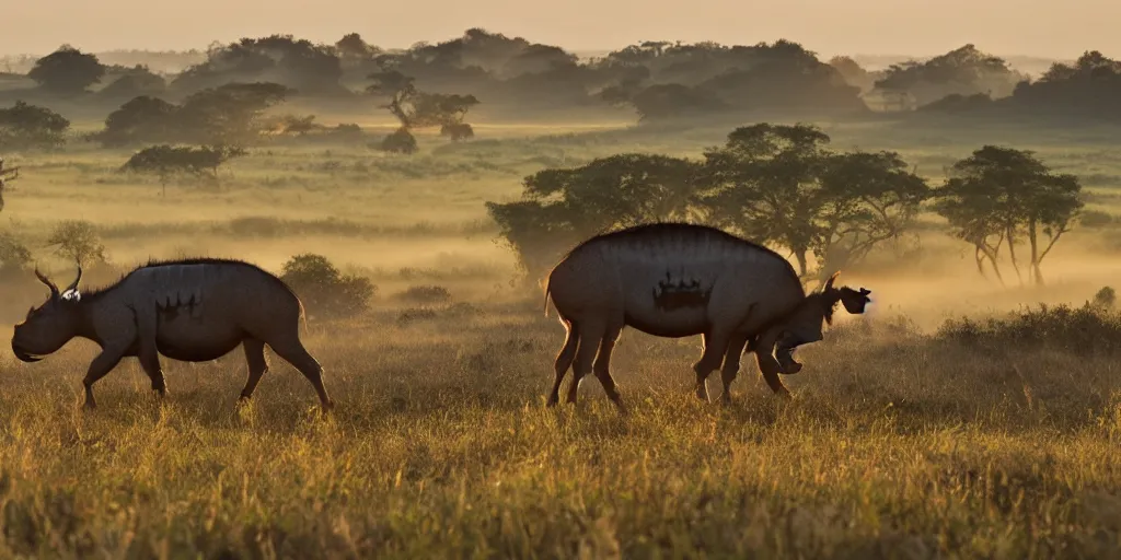 Prompt: halo warthog sitting on the landscape, sunrise